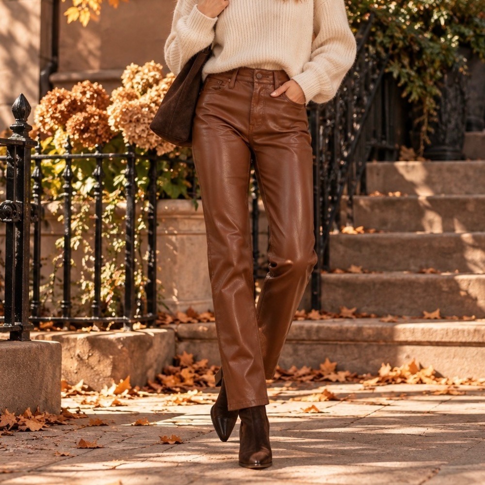 MOTHER Dazzler Ankle Faux Leather Pants 24 Brown Indie Fall City Chic Minimalist
